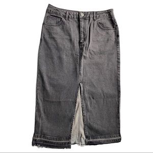 BDG front slit black denim midi skirt size L